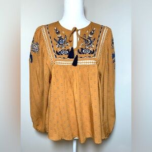Lovestitch Women Boho Embroidered Floral Top Blouse Size Small